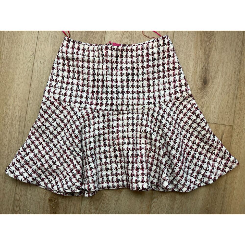 Maeve by Anthropologie Tweed Mini Skirt Pink Plaid Preppy Classic 6US